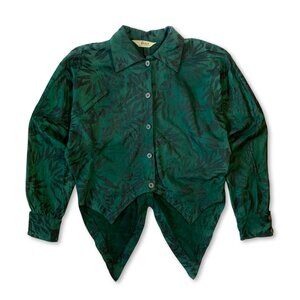 Vintage Sibylle Lyn Whimsigoth Batwing Leaf Button Shirt Handkerchief Hem Green